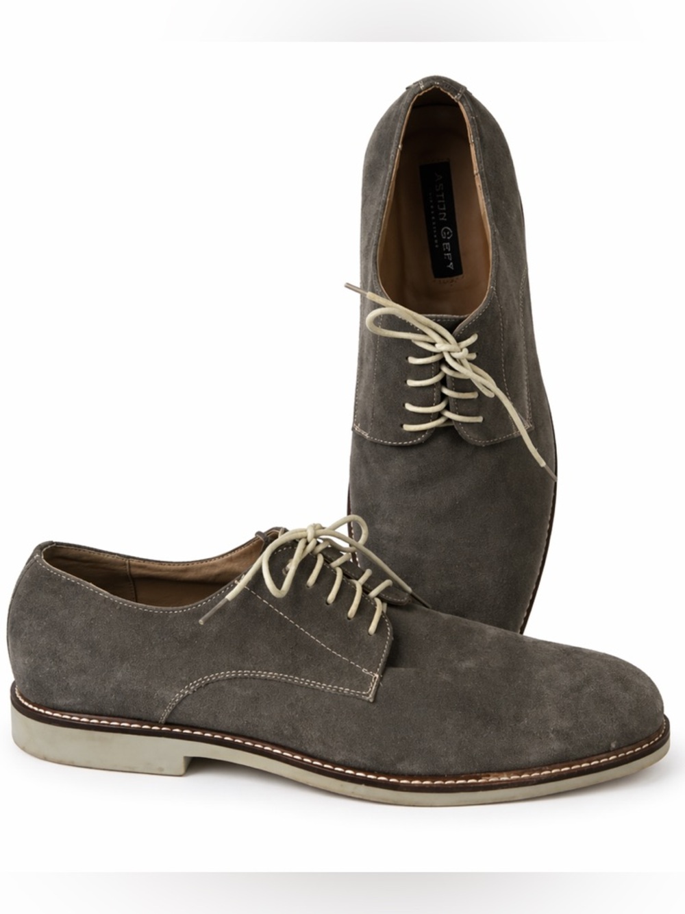 ASTON GREY Men's DIEN Gray Suede Derby Oxfords with Rubber Sole 13